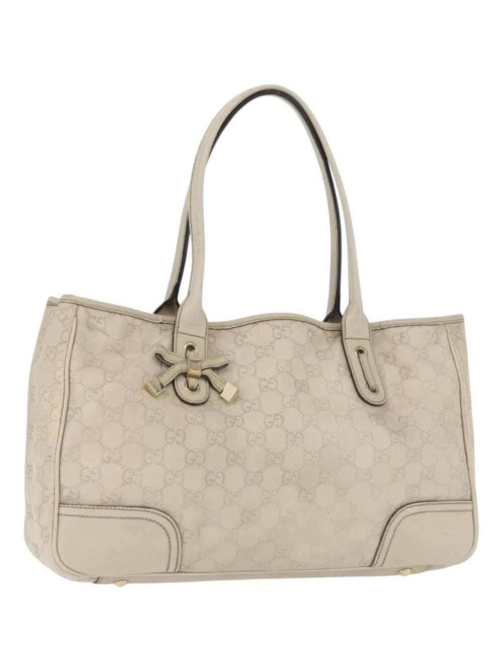 GUCCI GG Canvas Guccissima Princess Bag Leather Ivory Gold 163805